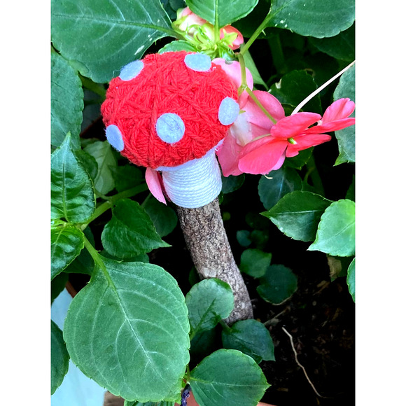 Knit MUSHROOMS Plant Stakes - Mushrooms For Potted Plants - Handmade Pencils - Picture 3 of 9